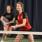 Two tennis players playing a doubles match. Image links to Bristol University Tennis club page on Bristol SU website.	